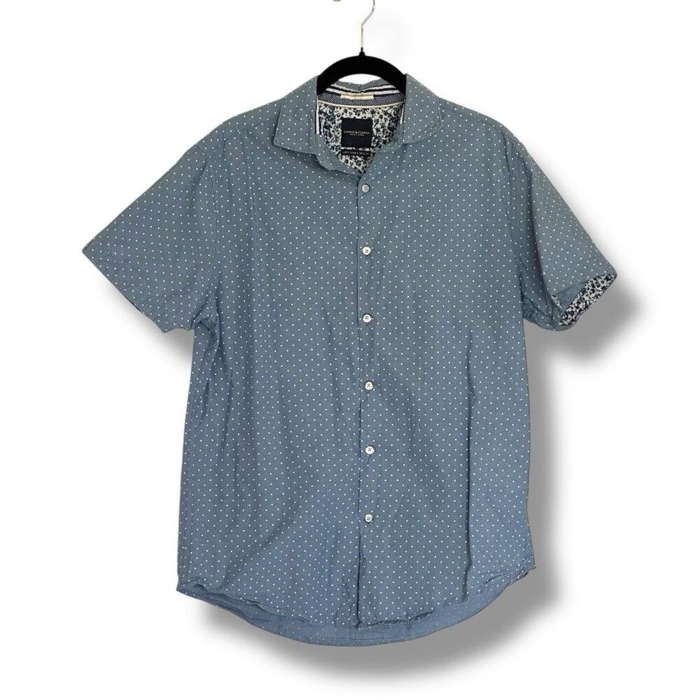 Denim & Flower Ricky Singh Men’s Small  Blue Polka Dot Button Up Short Sleeve